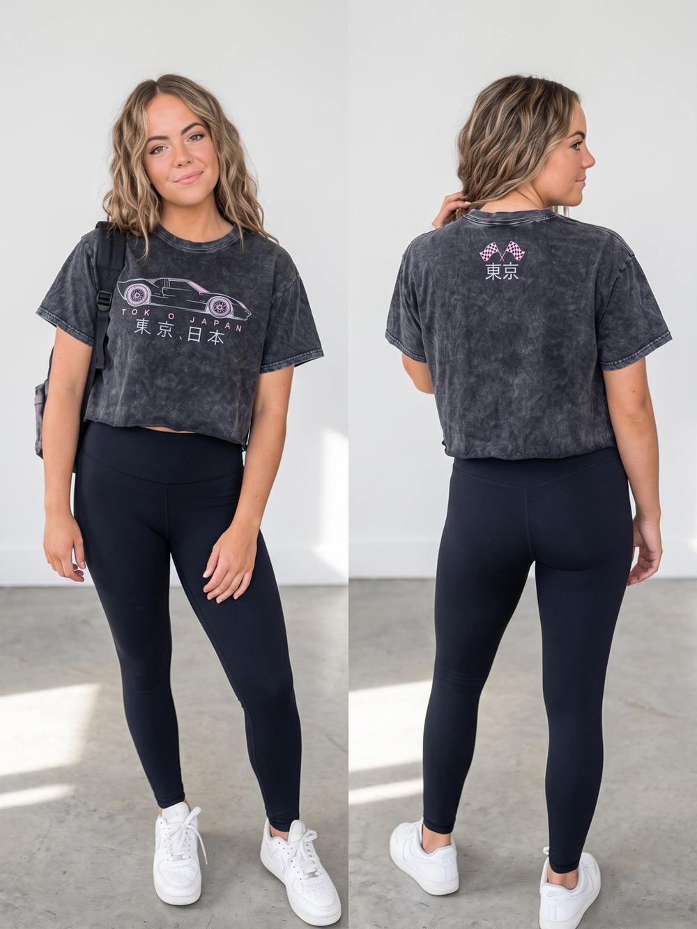 Fifth Sun Tokyo Japan Race Car Acid Wash Crop Top Graphic Tee Medium